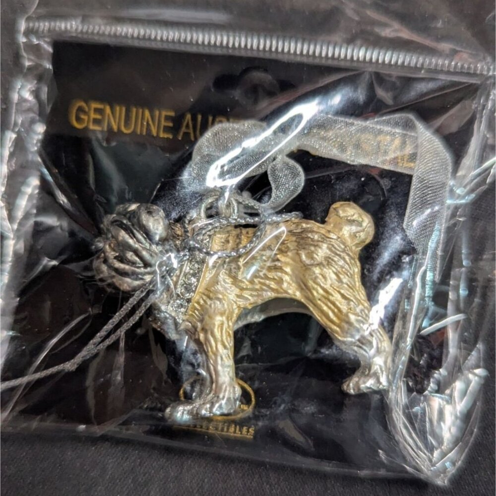 Genuine Austrian Crystal Pug Dog Ornament Pendant Gold Silver Tone Rhinestone